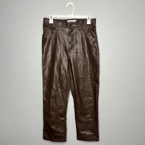 Abercrombie & Fitch The 90s Straight Ultra High Rise Curve Love Leather Pants DD - Picture 4 of 10